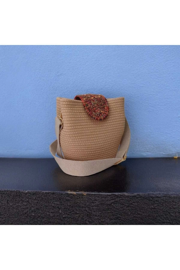 kadın omuz çantası  %100 pamuklu  gerçek kordon  ve gerçek Jüt ipden etnik tasarım hasır  çanta