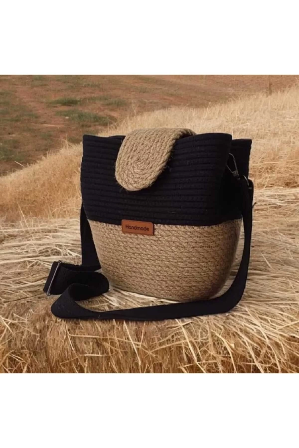 kadın omuz çantası  pamuklu  gerçek kordon  ve gerçek Jüt ipden tasarım hasır jüte özel tasarım