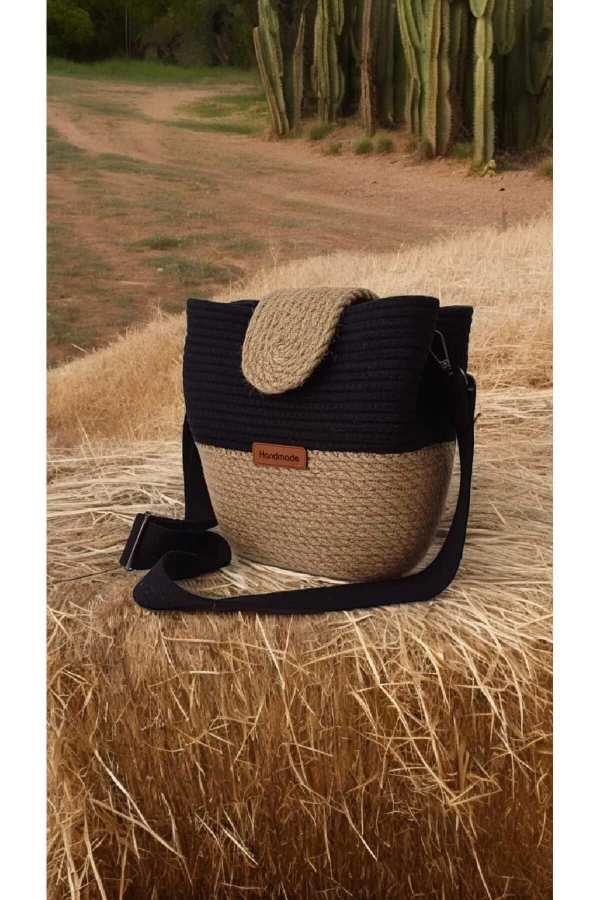 kadın omuz çantası  pamuklu  gerçek kordon  ve gerçek Jüt ipden tasarım hasır jüte özel tasarım