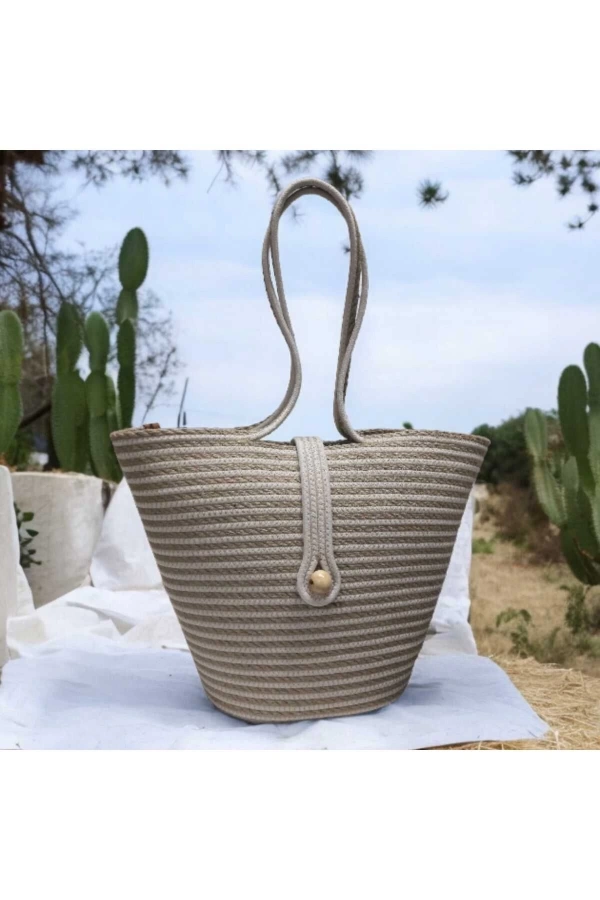 Plaj Cantası Hasır Ve Polyesterden Jüte Çanta