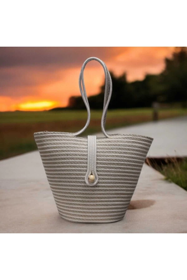 Plaj Cantası Hasır Ve Polyesterden Jüte Çanta