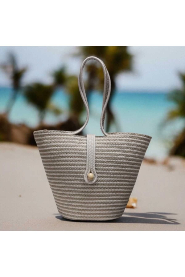 Plaj Cantası Hasır Ve Polyesterden Jüte Çanta