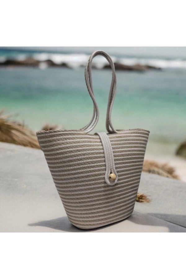 Plaj Cantası Hasır Ve Polyesterden Jüte Çanta