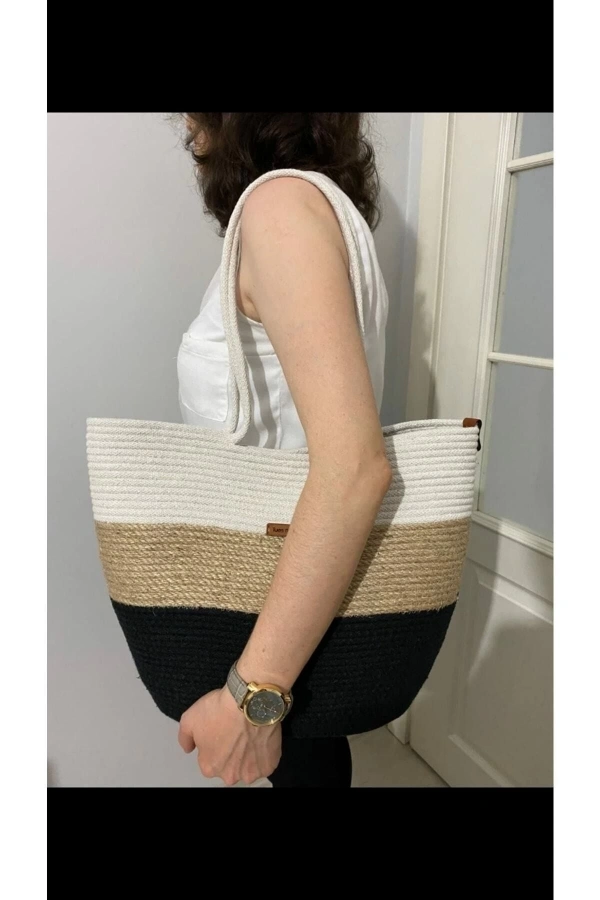 Plaj Çantası Ve Günlük Kullanıma Uygun Hasır Çanta Jüte Çanta