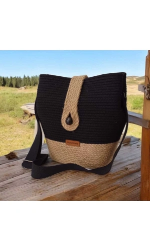 Elyapımı Çanta Hasır Çanta Hasır Ve Pamuk Omuz Çanta Özel Tasarım Şık Maxi Boy Çanta