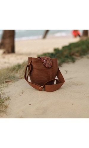 Elyapımı Çanta Hasır Çanta Kadın Omuz Çantası %100 Pamuklu Gerçek Kordon