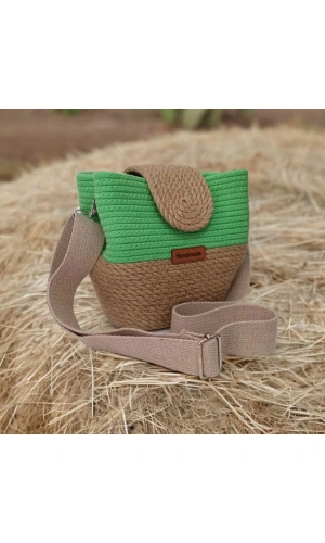 Elyapımı Çanta Hasır Çanta Kadın Omuz Çantası %100 Pamuklu Hasır Jüte Özel Tasarım