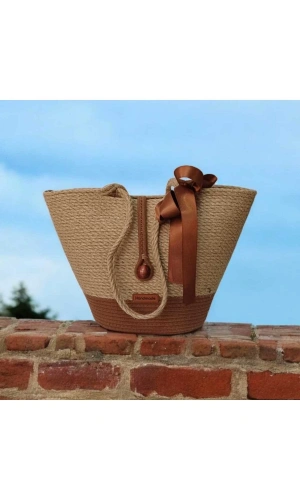 Elyapımı Çanta Hasır Çanta Mini Plaj Çantası Özel Tasarım Kadın Plaj Çantası