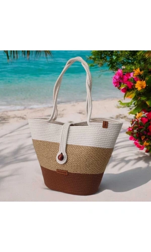 Elyapımı Hasır Çanta Mini Plaj Çantası Özel Tasarım Kadın Plaj Çantası