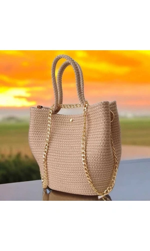 Gold çanta el yapımı hasır gold çanta gold renkli zincir detaylı özel tasarım şık kadın çantası