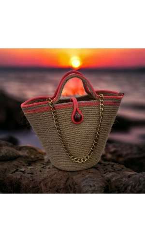Hasır Çanta Tasarım Midi Boy Çanta ,elite Ve Otantik Kadın Çantası, El Yapımı Çanta Jüte Çanta