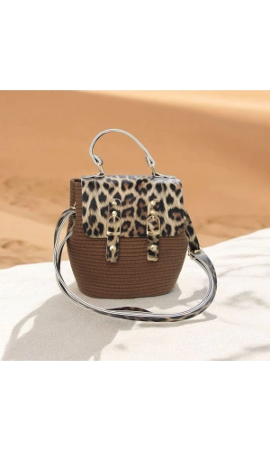 hasır deri kapaklı deri saplı el yapımı spor çanta