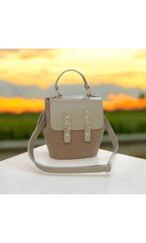 hasır deri kapaklı deri saplı el yapımı spor çanta