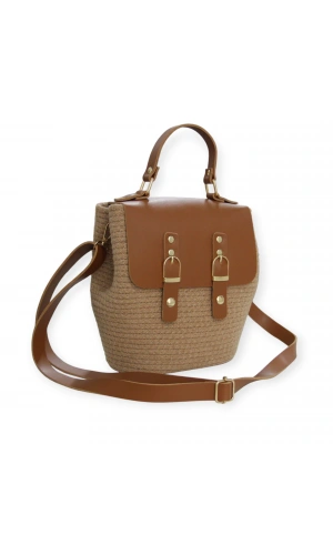hasır deri kapaklı deri saplı el yapımı spor çanta