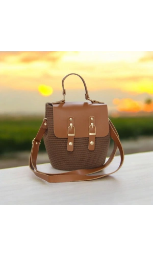 hasır deri kapaklı deri saplı el yapımı spor çanta
