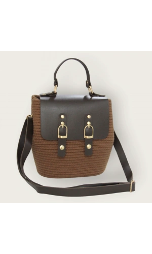 hasır deri kapaklı deri saplı el yapımı spor çanta
