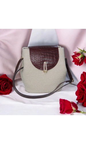 hasır deri kapaklı deri saplı el yapımı spor çanta