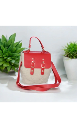 hasır deri kapaklı deri saplı el yapımı spor çanta