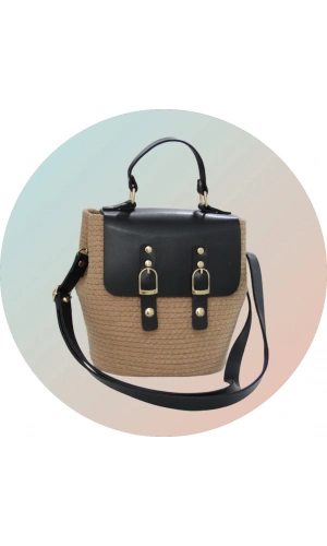 hasır deri kapaklı deri saplı el yapımı spor çanta