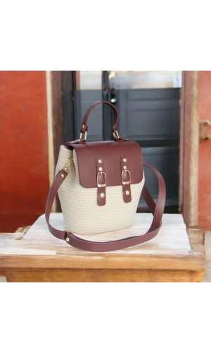 hasır deri kapaklı deri saplı el yapımı spor çanta