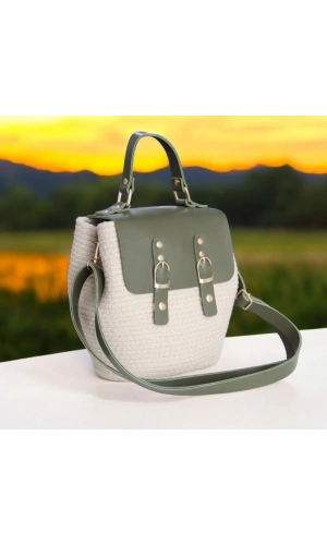 hasır deri kapaklı deri saplı el yapımı spor çanta