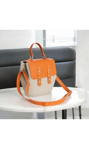 hasır deri kapaklı deri saplı el yapımı spor çanta