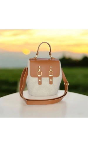 hasır deri kapaklı deri saplı el yapımı spor çanta