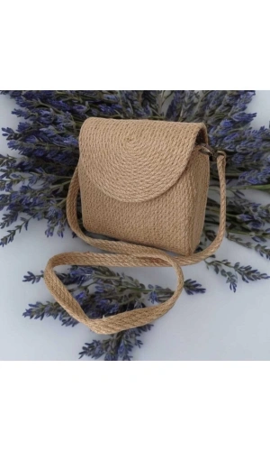 Hasır Kadın Çantası Kapaklı Hasır Çanta Özel Tasarım Jüte Çanta Şık Jüt Çanta Midi Boy
