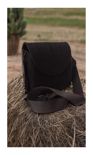 Hasır Kadın Çantası Omuz Çantası Jüte Çanta Siyah Kapaklı Elite Ve Şık Tasarım Midi Boy