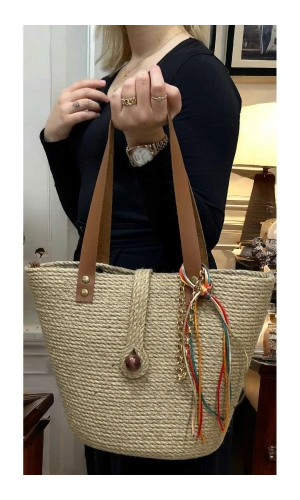 Hasır Kol Çantası Omuz Çantası Özel Tasarım Çanta Kadın Çantası Jüte Çanta