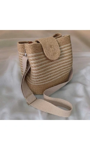 Hasır Şeritli Omuz Çantası Kadın Çantası Jüte Çanta Özel Tasarım Şık Elite Maxi Boy Çanta