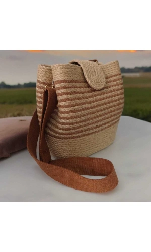 Hasır Şeritli Omuz Çantası Kadın Çantası Jüte Çanta Özel Tasarım Şık Elite Maxi Boy Çanta