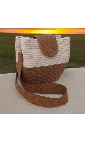 kadın omuz çantası  %100 pamuklı gerçek kordon ipden tasarım hasır jüte