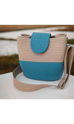 kadın omuz çantası  %100 pamuklı gerçek kordon ipden tasarım hasır jüte