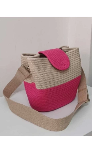kadın omuz çantası  %100 pamuklı gerçek kordon ipden tasarım hasır jüte