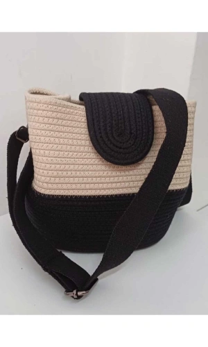 kadın omuz çantası  %100 pamuklı gerçek kordon ipden tasarım hasır jüte