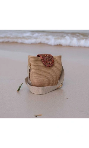 kadın omuz çantası  %100 pamuklu  gerçek kordon  ve gerçek Jüt ipden etnik tasarım hasır  çanta