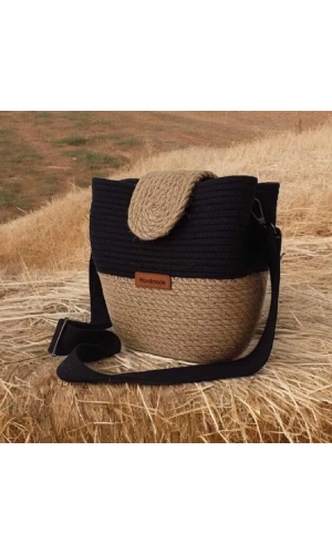 kadın omuz çantası  pamuklu  gerçek kordon  ve gerçek Jüt ipden tasarım hasır jüte özel tasarım