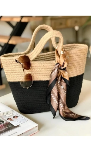 plaj çantası doğal jüt görünümlü %100 pamukdan plaj çantası el yapımı özel tasarım kadın plaj