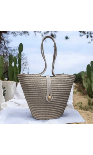 Plaj Cantası Hasır Ve Polyesterden Jüte Çanta