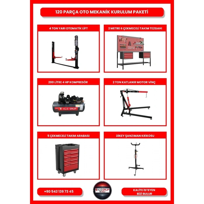 4 Ton Yarı Otomatik Lİft 120 Parça Oto Mekanik Kurulum Paketi