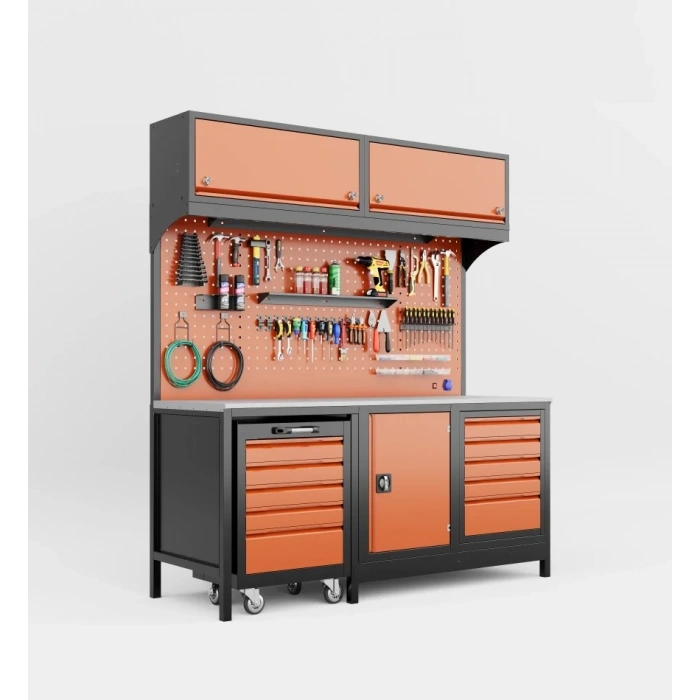 2 Metre Üst Dolaplı Takım Arabalı Modüler Takım Tezgahı