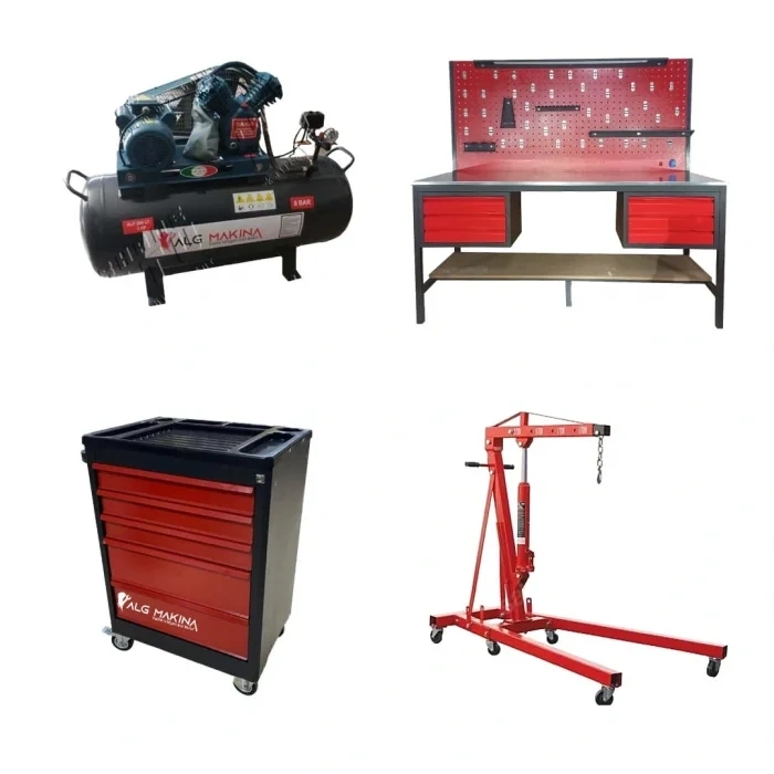 4 Ton Hidrolik Yarı Otomatik Lift+200 Litre Kompresör+2 Metre Tezgah 130 Parça Ekipman