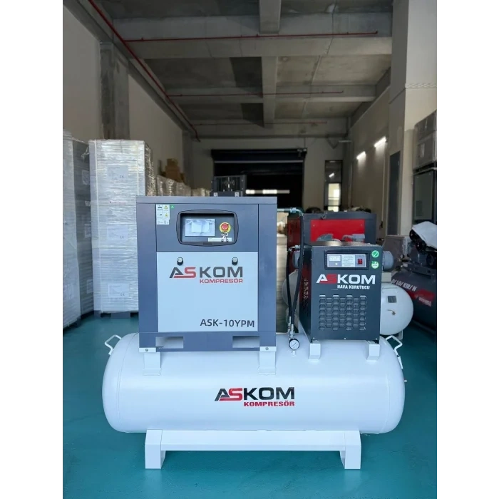 Vidalı Kompresör 7,5 kW (10 HP) İnvertörlü – 500 L Hava Tankı + 1800 Hava Kurutucu | Endüstriyel Sessiz Vidalı Tip