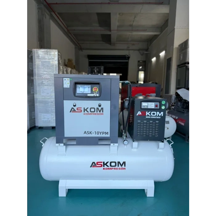 Vidalı Kompresör 7,5 kW (10 HP) İnvertörlü – 500 L Hava Tankı + 1800 Hava Kurutucu | Endüstriyel Sessiz Vidalı Tip
