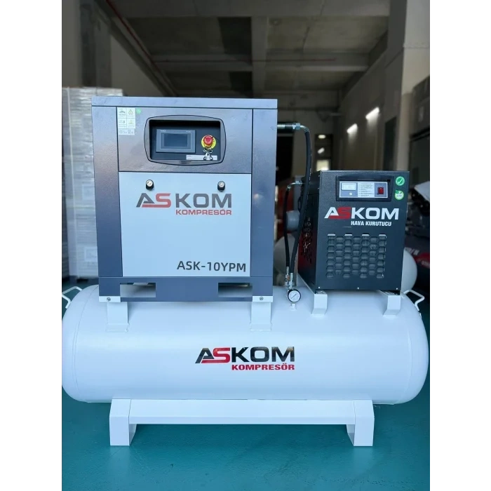Vidalı Kompresör 7,5 kW (10 HP) İnvertörlü – 500 L Hava Tankı + 1800 Hava Kurutucu | Endüstriyel Sessiz Vidalı Tip