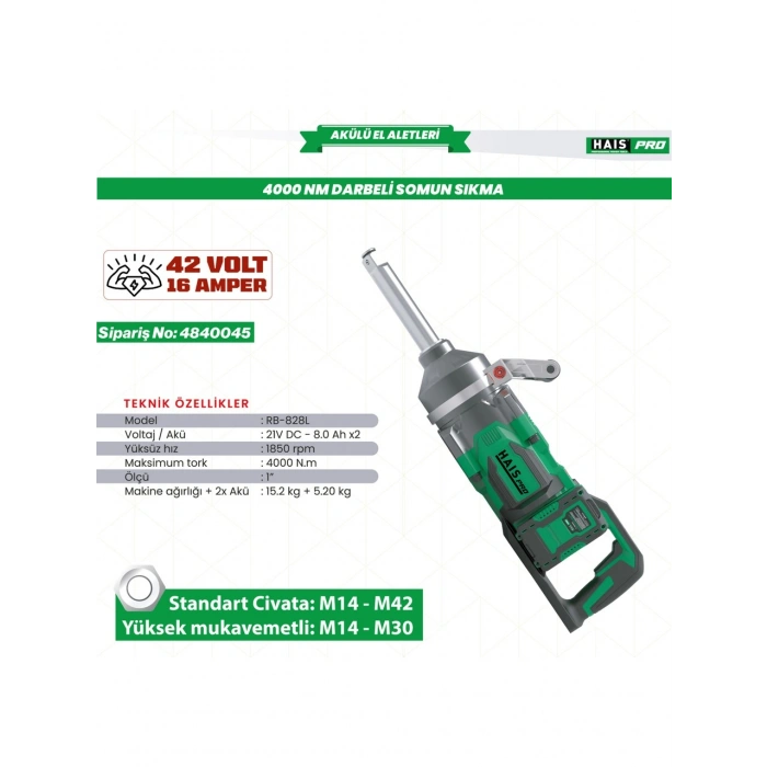 RB-828L 1 4000NM DARBELİ SOMUN SIKMA 21V 8,0 AH