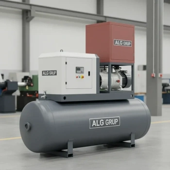 Vidalı Kompresör 7,5 kW (10 HP) İnvertörlü – 500 L Hava Tankı + 1800 Hava Kurutucu | Endüstriyel Sessiz Vidalı Tip