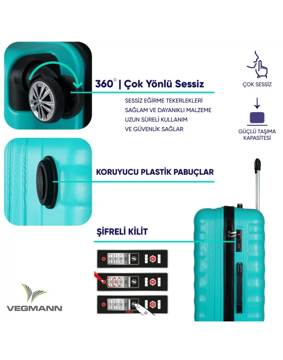 Vegmann Delphin Su Yeşili 3 lü Valiz seti
