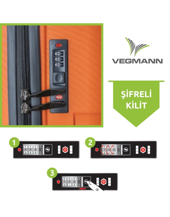 Vegmann Polipropilen (PP) Atlas Turuncu 3lü Valiz Seti